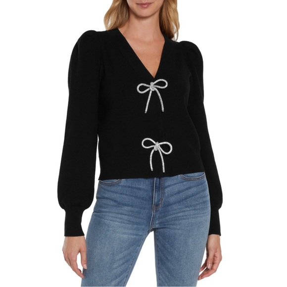 NWT Express Sparkle Bow Cardigan SOLD OUT Puff Sleeve Black XL - Picture 9 of 15